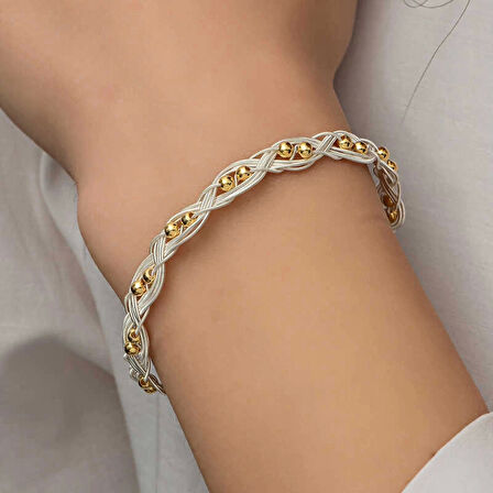 Gümüş Kazaziye Örgü Bileklik