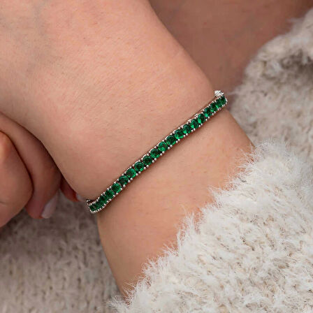 Gümüş Yeşil Zirkon Taşlı Su Yolu Kadın Bileklik