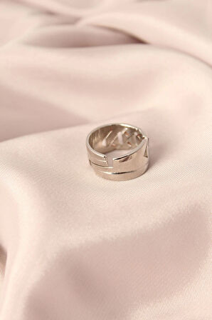 Gümüş Renk Metal Taşlı Model Ayarlanabilir Kadın Yüzük