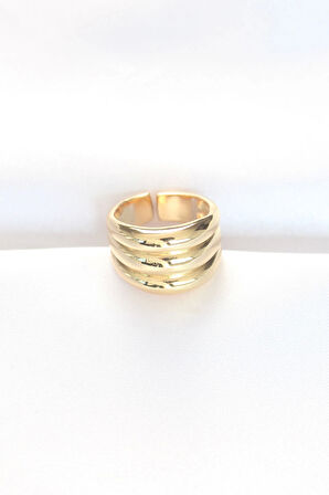 Gold Renk Ayarlanabilir Çizgili Bombe Yüzük