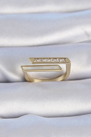 Pirinç Gold Renk Zirkon Taşlı Beyaz Sedef Detay Kadın Yüzük