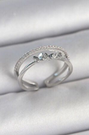 Pirinç Gümüş Renk 2'Li Zirkon Taş Detaylı Kelebek Figür Ayarlanabilir Model Kadın Yüzük