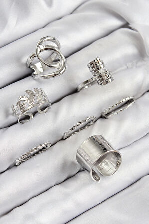 Pirinç Yaprak Model Gümüş Renk Kadın Yüzük Kombin Set