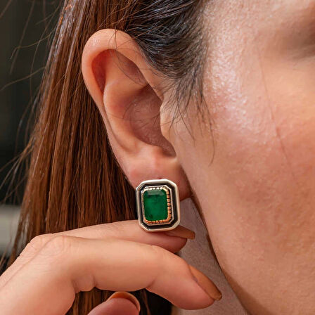 Gümüş Yeşil Taşlı Otantik Kadın Küpe