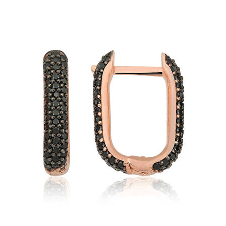 Gümüş Çift Taraflı SiyahTaşlı J Kadın Küpe