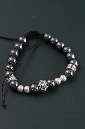 Doğal Taş X Model Antrasit Renk Asansörlü Erkek Bileklik