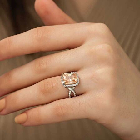 Gümüş Baget Kare Kadın Yüzük