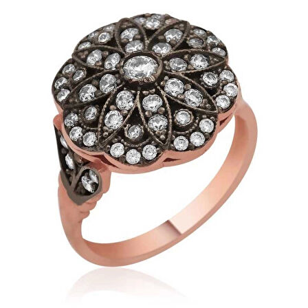 Gümüş Rose Elmas Montür Çiçek Kadın Yüzük