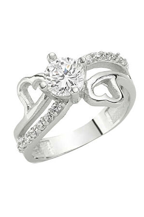 Gümüş Kalpli Tek Taş Kadın Yüzük