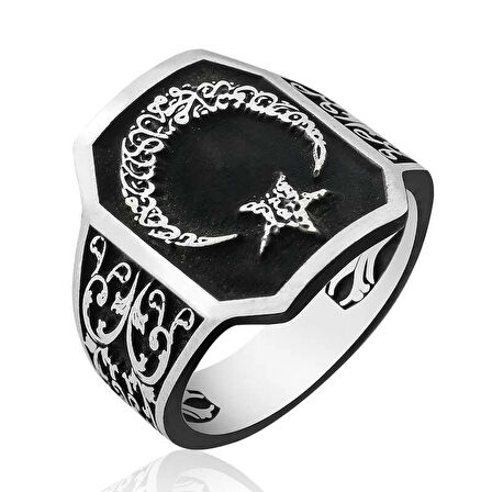 Gümüş Ay Yıldız Erkek Yüzük