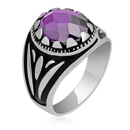 Gümüş Lila Zirkon Taşlı Çocuk Erkek Yüzük