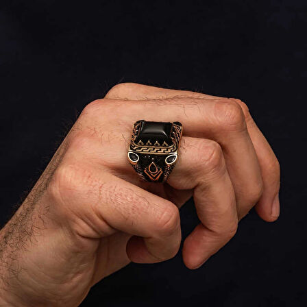 Gümüş Siyah Oniks Taşlı Erkek Yüzük