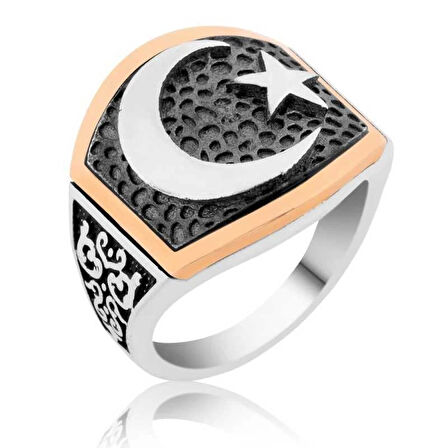 Gümüş Ay Yıldız Erkek Yüzük