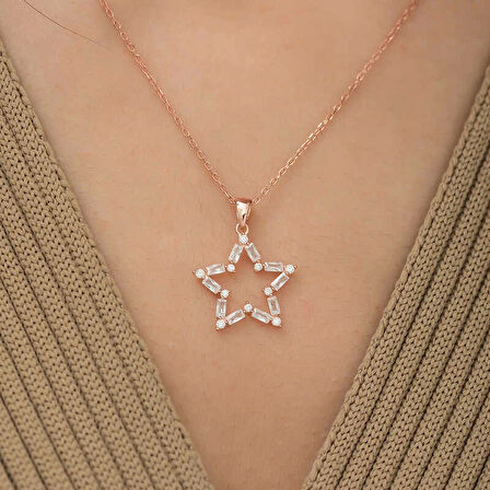 ​Gümüş Rose Baget Taşlı Yıldız Kolye