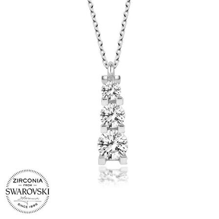 Swarovski Taşlı Gümüş Üçtaş Tektaş Bayan Kolye