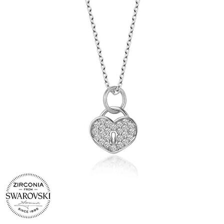 Swarovski Taşlı Gümüş Kalp Kiliti Bayan Kolye