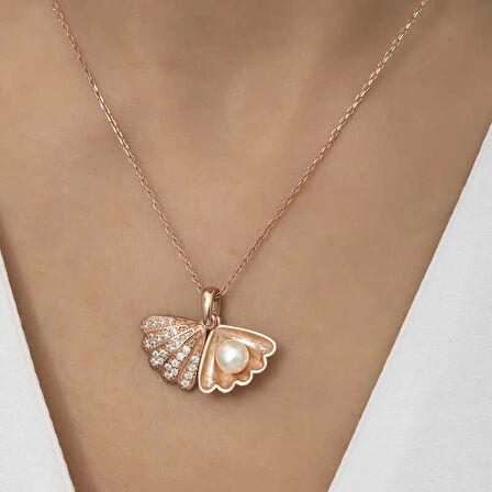 Gümüş Rose İncili İstiridye Kadın Kolye