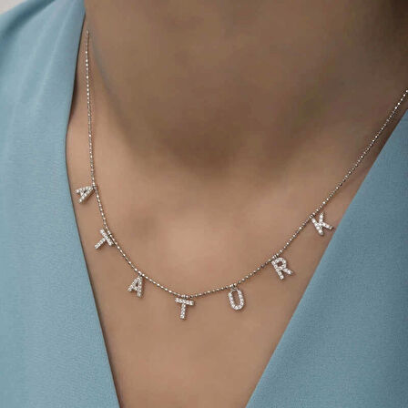 Gümüş Atatürk Yazılı Kadın Kolye