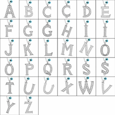 Gümüş Nazar Rodyum T Harfi Kadın Kolye