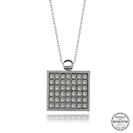 Swarovski Crystal Taşlı Kare Gümüş Kadın Kolye
