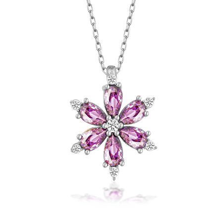 Gümüş Mor Lotus Çiçeği Kadın Kolye