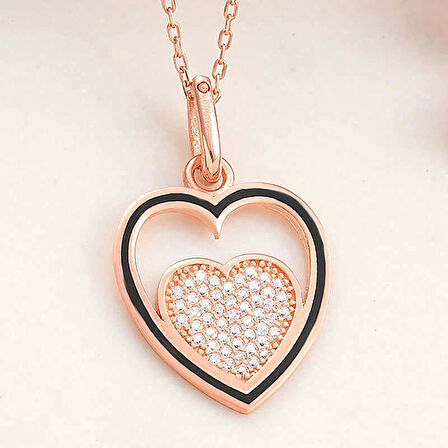 Gümüş Rose Kalp Kadın Kolye