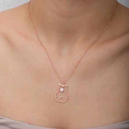 Gümüş Nisan Ayı Doğum Taşı Kedi Kadın Kolye