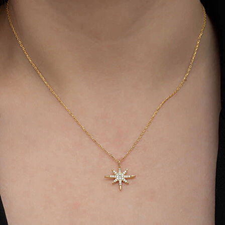 Gümüş Gold Kutup Yıldızı Kadın Kolye
