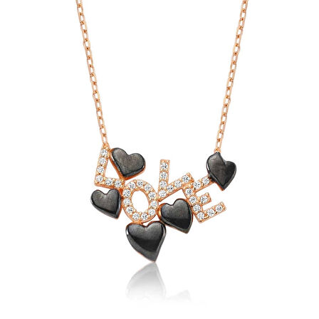 Gümüş Love Yazılı Kalpli Kadın Kolye