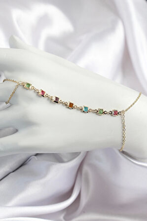 Pirinç Renkli Kare Zirkon Taşlı Y Model Gold Renk Kadın Şahmeran