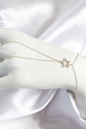 Pirinç Zirkon Taşlı Yıldız Model Gold Renk Kadın Şahmeran