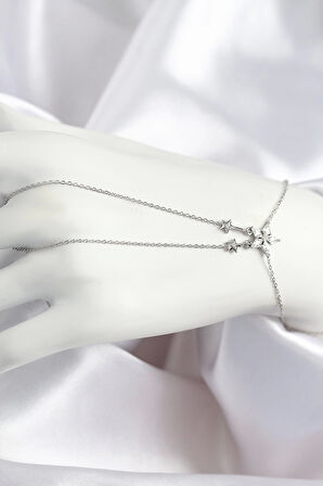 Pirinç Zirkon Taşlı Yıldız Model Gümüş Renk Şahmeran