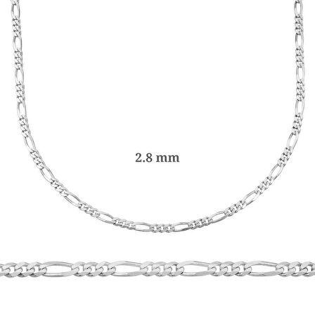 2.8 mm Gümüş Figaro Zincir - 0.80 mikron