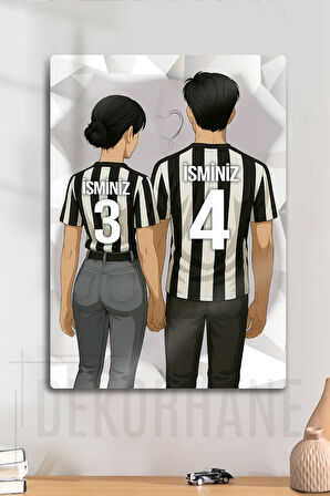 Metal Baskı - Kişiye Özel Siyah Beyaz, Kara Kartal, Besikt'aşk Taraftar Sevgili Tablosu