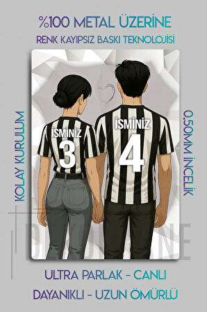 Metal Baskı - Kişiye Özel Siyah Beyaz, Kara Kartal, Besikt'aşk Taraftar Sevgili Tablosu