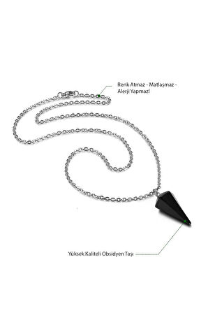 Sertifikalı Doğal Obsidyen Taşı Doğal Taş Pandül Kolye Doğal Siyah Renk 45 cm