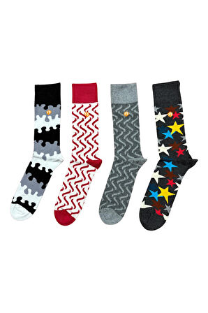 Erkek Renkli Desenli Pamuklu Günlük Çorap