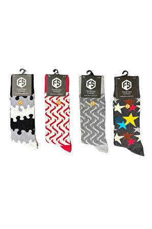 Erkek Renkli Desenli Pamuklu Günlük Çorap