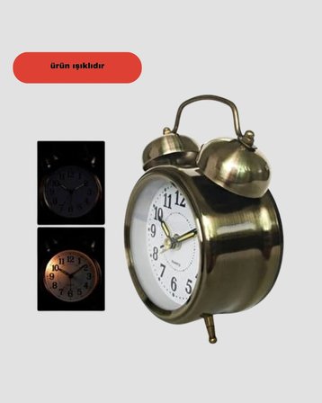 Nostaljik Bronz Metal Alarmlı Masa Saati Büyük Boy Dekoratif Ve Şık Tasarım