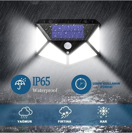100 Led Dış Mekan Solar Aydınlatma Fotoselli Solar Lamba Hareket Sensörlü