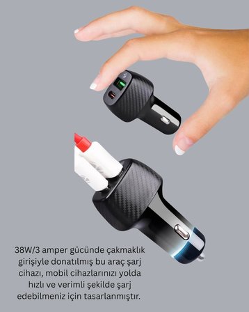 3a Güç Kapasiteli Usb & Type-c Çakmaklık Şarj Adaptörü