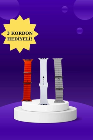 Akıllı Saat Arama Görüşme Bildirim Görme Uyku Ve Sağlık Takibi Nabız Ölçer 3 Kordon Hediyeli