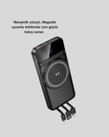 10000 Mah Kablosuz Hızlı Şarj Destekli Powerbank – 15w, Pd20w, Type-c Girişli