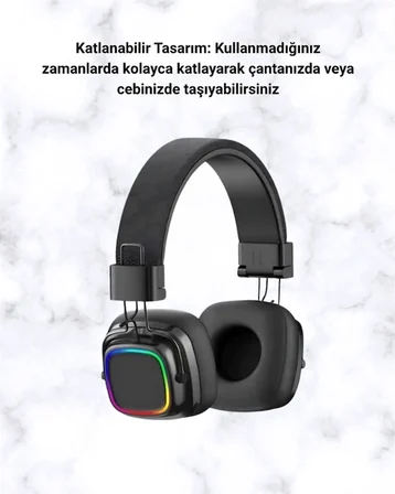 Bluetooth 5.3 Rainbow Işıklı Kulak Üstü Kablosuz Kulaklık