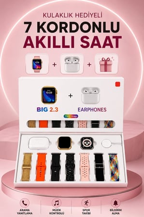 Akıllı Saat Bluetooth Kulaklık Hediyeli Bildirim Görme Sesli Görüşme Çoklu Kordon