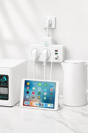 Bkl-502 Akım Korumalı 2li Priz 2 Usb Ve 2 Type-c Çıkış 4000w Hızlı Şarj Duvar Tipi Dokunmatik Led Aydınlatmalı