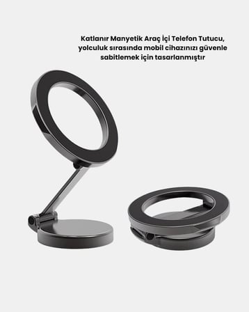 360° Dönebilen Katlanır Manyetik Araç Telefon Tutucu – Magsafe Uyumlu, Kompakt Ve Şık Tasarım