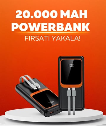 20.000 Mah Powerbank – 22.5w Hızlı Şarj, Çok Kablolu, Dijital Göstergeli