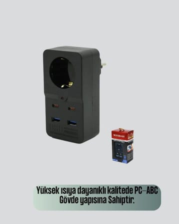 Termal Korumalı Priz Otomatik Çocuk Kilidi 4 Usb Type C