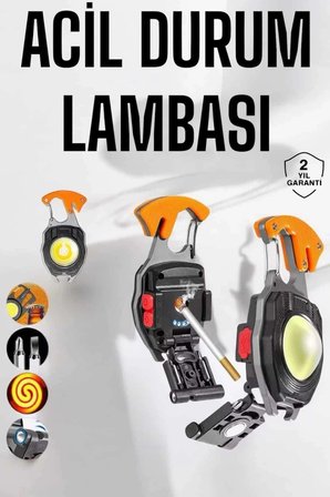 Yeni Nesil Kamp Feneri Çok Fonksiyonlu Fener Anahtarlık Usb Çakmaklı Cam Kırıcı Kemer Kesici Açacak